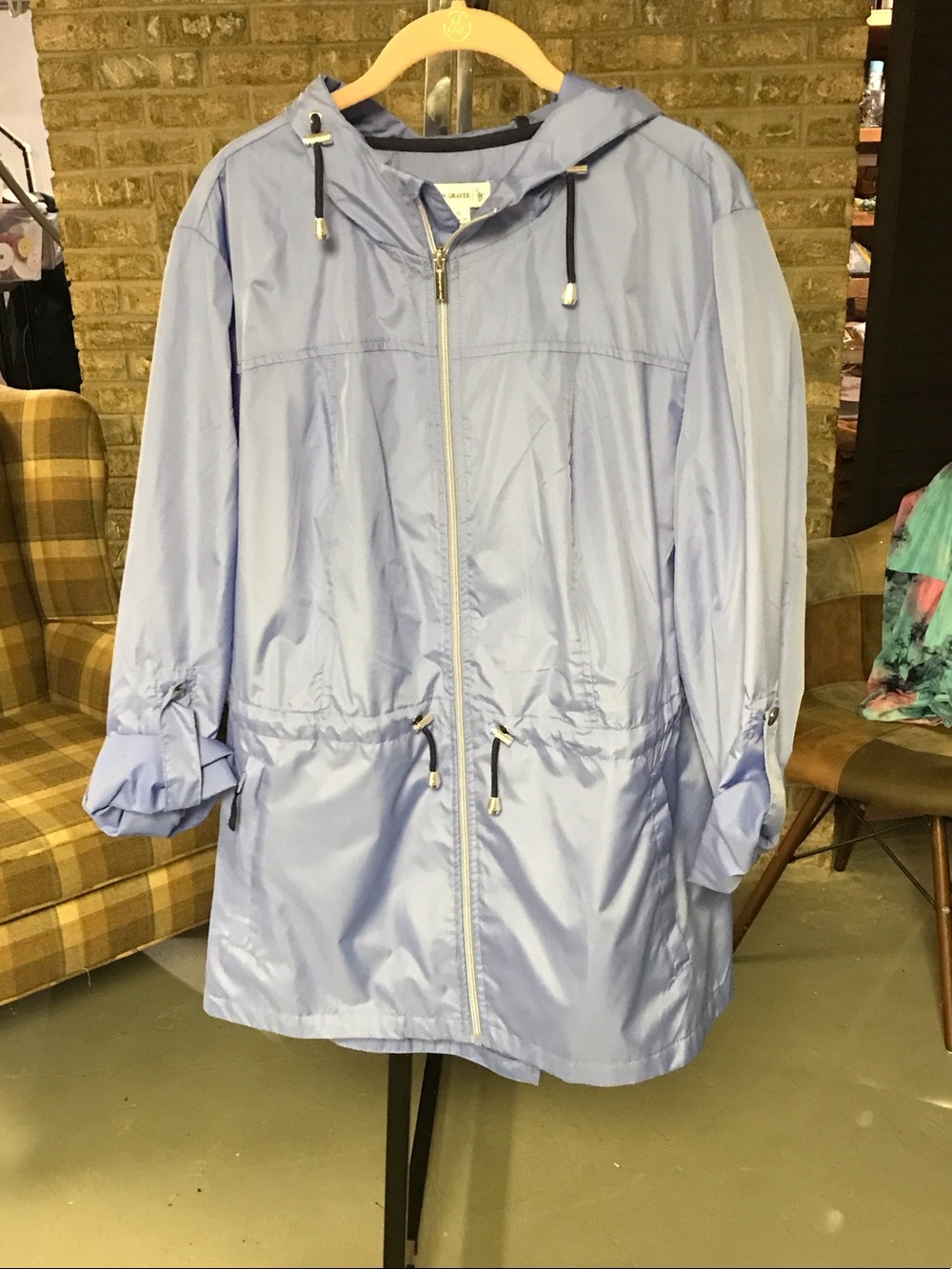 Susan Graver Light Blue Hooded Trench Coat